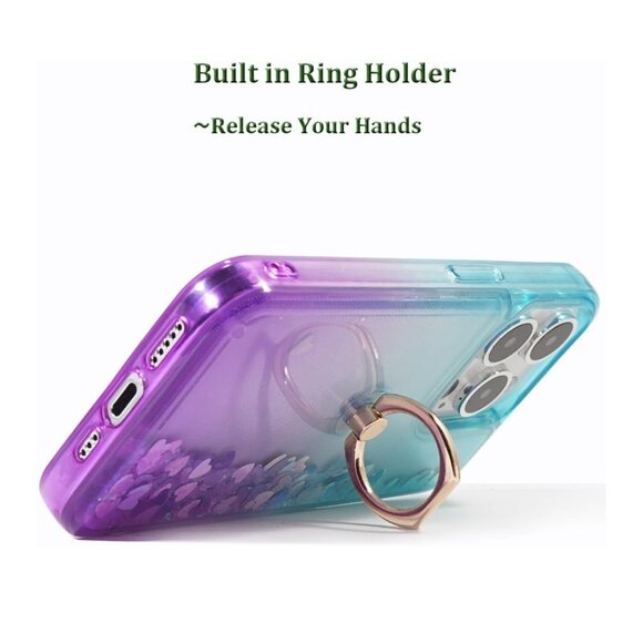 iPhone 15 Pro Glitter Case with Ring Holder Kickstand Bling (Teal Purple) AD3 - Picture 4 of 6